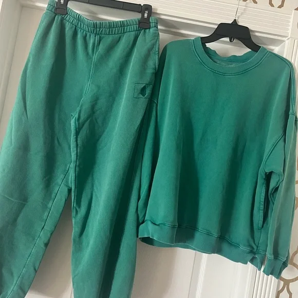 FREE PEOPLE GREEN GLOW ALL STAR JOGGER SET COTTON !!!! - Picture 4 of 5